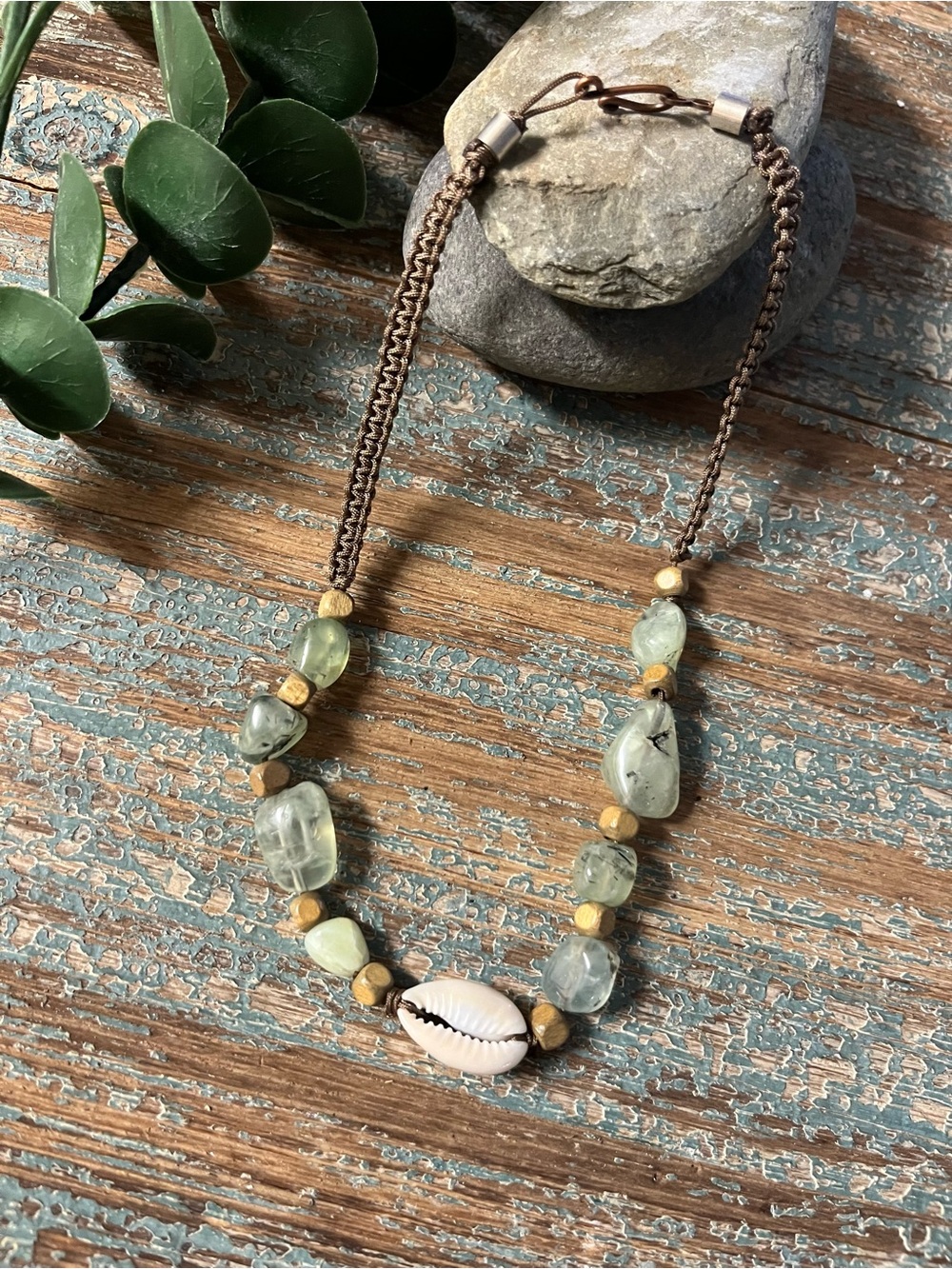 Handmade Green Sea Glass & Shell Necklace